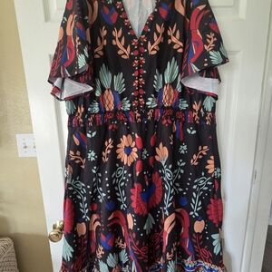 BloomChic Black Dress with Multicolor Floral Design
